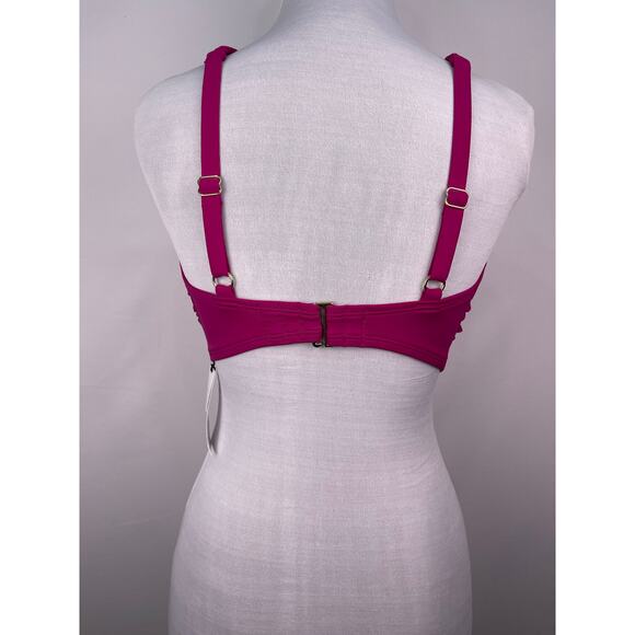 NWT Shade & Shore Fuchsia Keyhole Halter Bikini Top 34DD - Picture 3 of 9